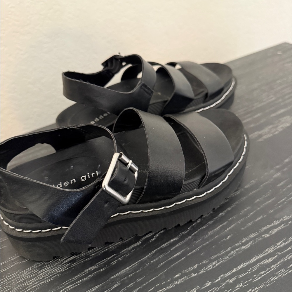 Black Platform Sandals with Buckle